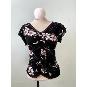 Karen Kane Black Floral Button Down Shirt